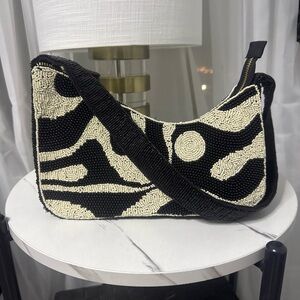 Beaded Black and Cream Shoulder Bag